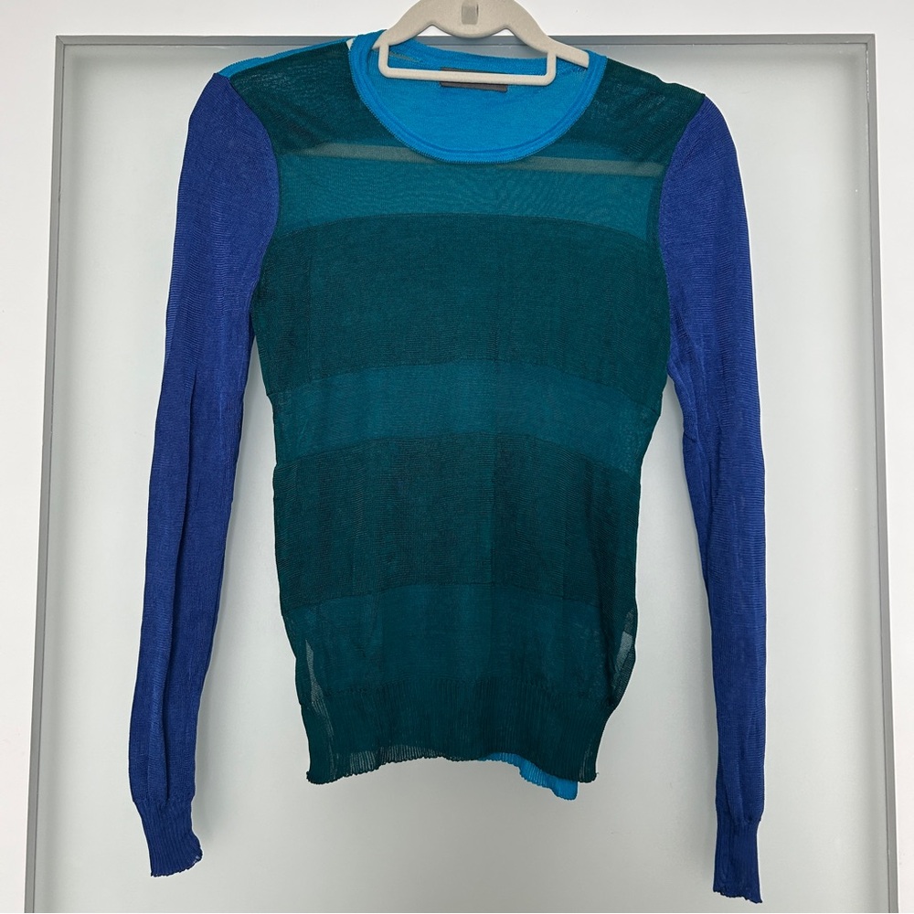 Camilla & Marc leroy colorblock multi blue green purple sheer knit sweater XS - Picture 3 of 10